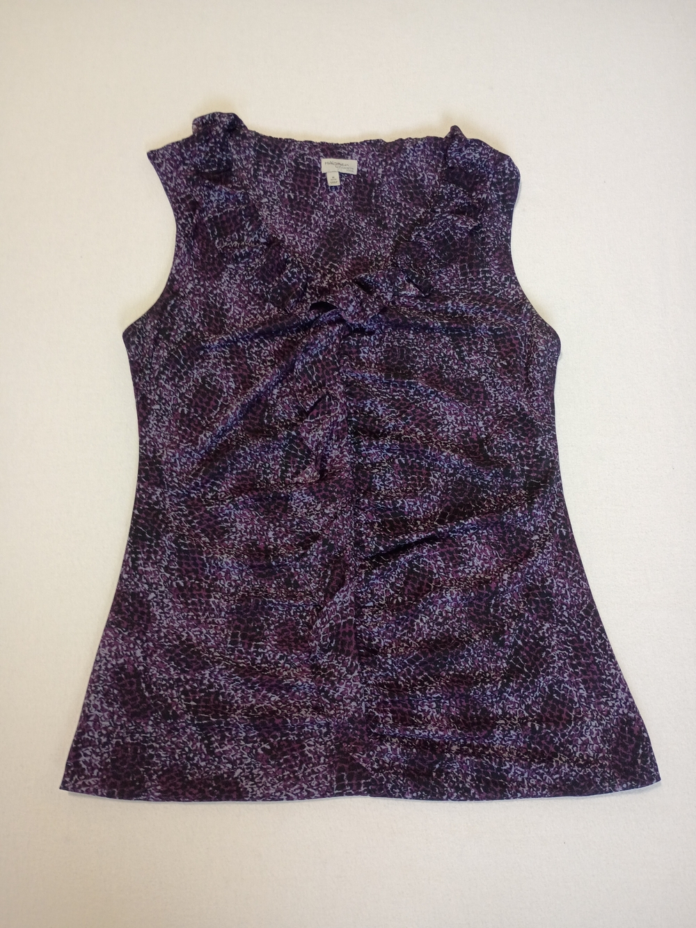 Halogen Petite Focus Size MP Purple Abstract Reptile Print Ruffle Tank Blouse